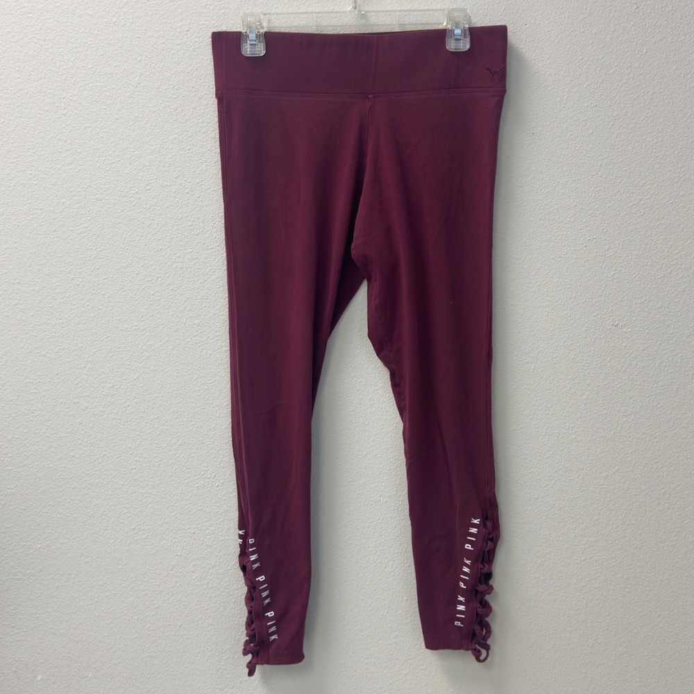 Pink Victoria's Secret Yoga Leggings Womens L Burgundy Good Lace Up Ankle